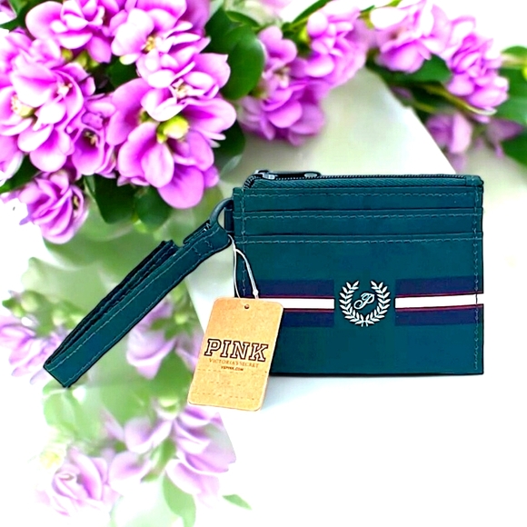 Victoria's Secret PINK New Card Case Keychain Wallet with Zipper, Hunter Green - Picture 10 of 10